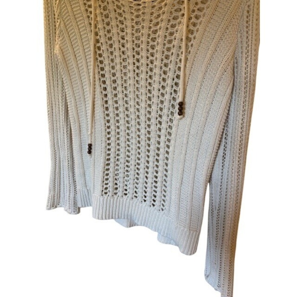 American Eagle Cream Crochet Knit Hoodie Sweater Cotton Boho Beach Women's L - Picture 5 of 8